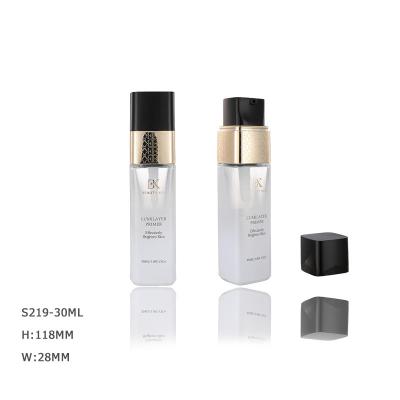 China Personal Care 35ml Square Serum Pump Lotion Base Glass Cosmetic Packaging Frosted Empty Bottle With Pump for sale