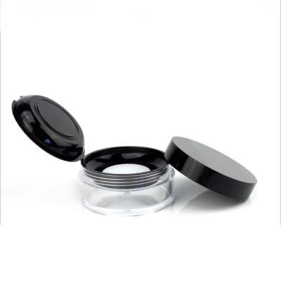 China Wholesale Custom Plastic Transparent Black Top Blast Cosmetics Makeup Powder Loose Jar Container With Strainer for sale