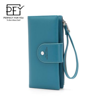 China Fashionable Waterproof Phone Wallet Zipper Ladies Hand Purses Carteras Money Clip Leather Bag Korean Purse WEICHEN Forever Young for sale