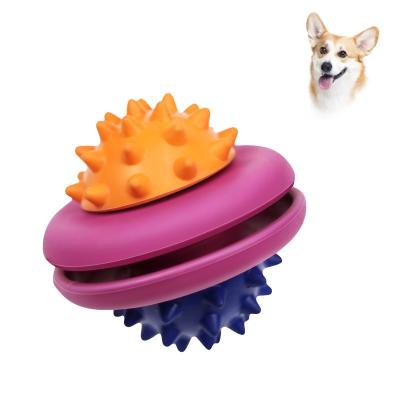 China Viable Ultra Durable Natural Rubber UFO Puddle Food Container Aggressive lnteractive Teeth Chew Dog Toy for sale