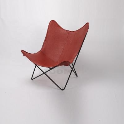 China (Height) Adjustable Lounge Butterfly Chair Tubular Iron Frame With Aniline Leather High Quality for sale