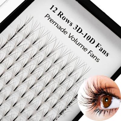 China New 12 Lines Russian Premade Fan Long Rod Fan Eyelash Extension C/D Curl 0.07 Thickness Permanent Natural Soft 12 Lines Russian Volume Fan for sale