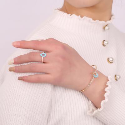 China FASHIONABLE Light Luxury Luster Zircon Jewelry Ring Two Piece Geometric Drop Splicing Bracelet Form Adjustable Bracelet Opening Ring Set for sale