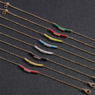 China TRENDY Copper Gold Plated Bracelets Women Zircon Jewelry Simplicity Color Drip Gloss Thin Chain Adjustable Bracelet for sale