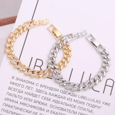 China Dubai Style Fashion Jewelry Trendy Temperament 14k Gold Plated Luxury Gold Plated Chain With Cuban Diamond Link Bracelet for sale