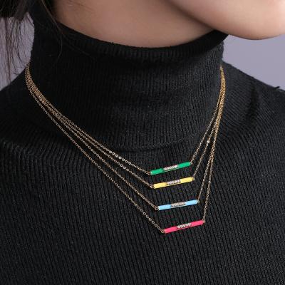 China New Simple Style TRENDY Women Copper Zircon Inlaid Pendant Necklace Accessories Color Drip Chandelier Necklace For Ladies for sale