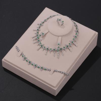 China FASHIONABLE Bridal Ring Earrings Necklace Bracelet Geometric Green Zircon Pendants Jewelry Set 4 Pieces for sale