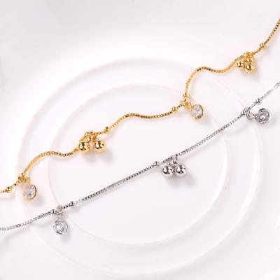 China CLASSIC 101 Jewelry Design Ladies Custom Bell Anklet Chain Gold Plated Brass Zirconia Sharpening Jewelry With Charms for sale