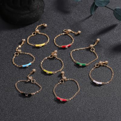 China Trendy Simple Trendy Zircon Inlaid Colorful Drip Chandelier Rings Open Adjustable Chain Rings Shape Girl Jewelry for sale