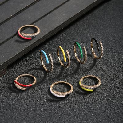 China Wholesale New FASHIONABLE Stain Ladies Copper Inlaid Zircon Ring Opening Adjustable Color Drip Ice Rings Jewelry for sale