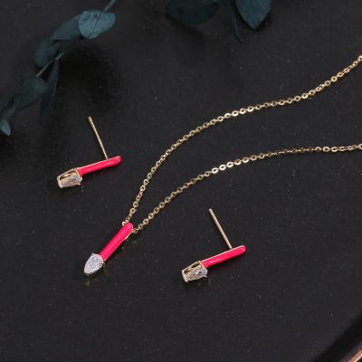 China CLASSIC Women's Luster Drop Color Candy Jewelry Set Water Droplets Shape 14K Real 925 Silver Zircon Gold Plating Necklace Earrings Set for sale