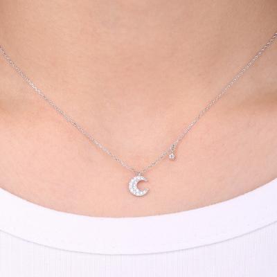 China Wholesale FASHIONABLE Crescent Moon Zircon Necklace Women Jewelry Gold Plated Pendant Necklace for sale