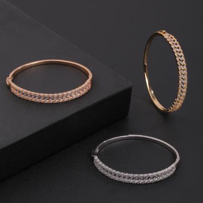 China CLASSIC Fashion Bracelet Copper Women's Zircon Bangle Hollow Inlaid 24K Gold Plated for sale