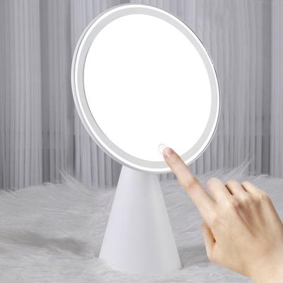 China New Arrival Round Lighted Plastic Vanity Desk Lights Mirror Portable Table Led Makeup Cosmetic Mirror With Light for sale