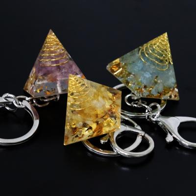 China New China Healing Aura Chakra Balance Energy Ogan Crystal Copper Pyramid Spiral Pendant Key Chain for sale