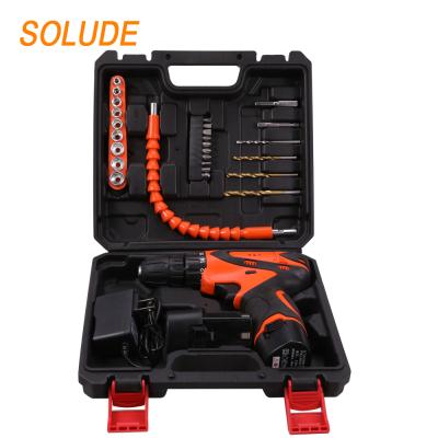 China Durable+Portable+Comfortable Handle+Small Package SOLUDE 29 Piece 12V Lithium Battery Drill Household DIY Tools Kit With Plastic Toolbox Storage Case (Two Batteries) for sale