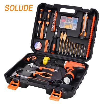 China Durable+Portable+Comfortable Handle+Small Package SOLUDE 96 Piece 12V Lithium Battery Drill Household DIY Tools Kit With Plastic Toolbox Storage Case (C) for sale