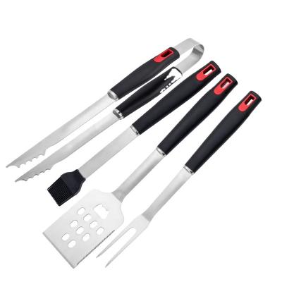 China Easily Cleaned Professional BBQ 4 BBQ Grill Tool Kit Grilling Accessories Stainless Steel BBQ Spatula Tong Fork Brush for sale