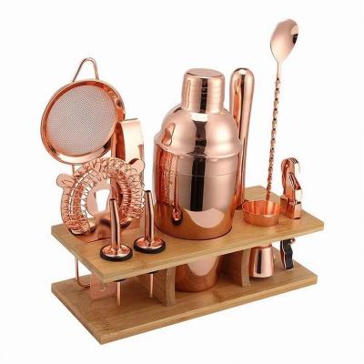 China Home Kitchen Cooking Size Quality Stainless Steel Rose Gold 11pcs 750ML Cocktail Shaker Set for sale