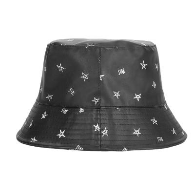 China Fashion PU kids black leather bucket hats\Wholesale high quality fold comfortable\durable with logo for sale