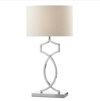 China Modern Chrome Iron Light Fixture Table Lamp With White Canvas Shade For Living Room for sale