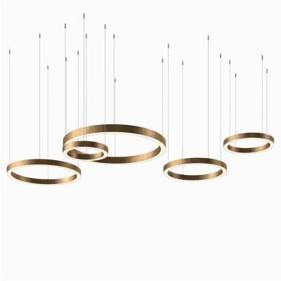 China Gold Brass Glass Circle 5 Rings LED Surface Mounted Pendant Light for sale