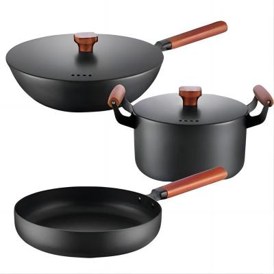 China Sustainable Rice Stick Cookware Set Pan Non Sets Silicone Cookware Kitchen F Pot Ware Steel Pots And Pans Stone for sale