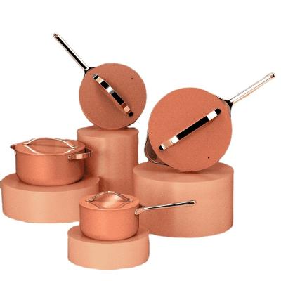 China Sustainable Hot Selling Kitchen 4 Piece Stick Cookware Non Sets Pink Pot And Filters Aluminum Cookware Pot Cookware Set for sale