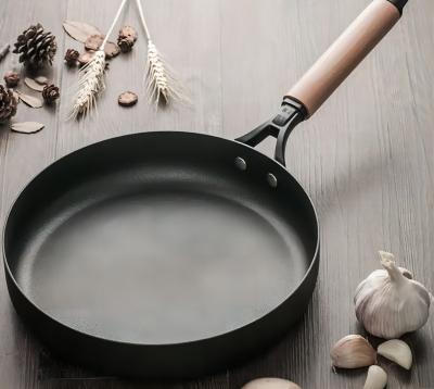 China Direct Sales 28cm Asian Fine Iron Zen Factory Black Nonstick Pan Frying Egg Pan for sale