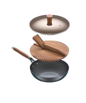 China Non Sustainable Cookware Frying Stainless Steel Pan Cooking Pot And Stick Iron Pan Set With Long Handle for sale