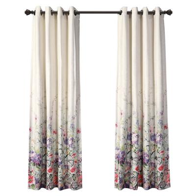 China Home Decoration Beautiful Blackout Flowers Printed Polyester Window Living Room Drapes Blackout Ready Made Curtains for sale