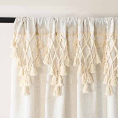 China Sofine custom new design fabric macrame boho insulated white linen curtains for living room for sale