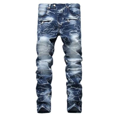 China New breathable men's biker jeans ripped straight denim motorcycle lattice hip hop breeches retro stretch slim classic skinny jeans locomotive for sale