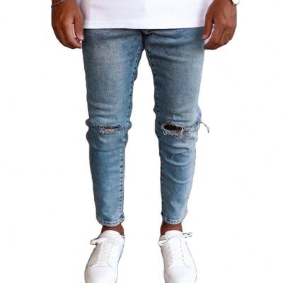 China New Viable Mens Vintage Ripped Slim Straight Stretch Slim Stylish Hole Male Hip Hop Streetwear Male Jeans Denim Pants for sale