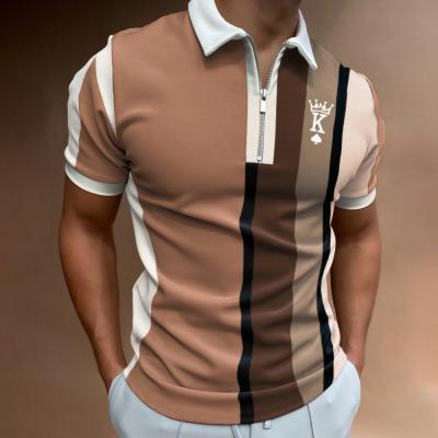 China New foreign trade breathable frontier men's short-sleeved cardigan striped casual European and American lapel T-shirt printing shirt for sale