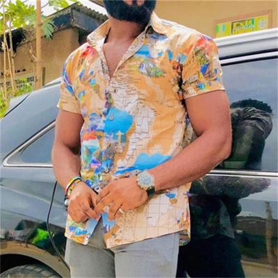 China European and American casual shirt of the new printing T-shirt lapel breathable men's short-sleeved cardigan for sale