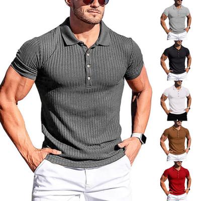 China Breathable short-sleeved clothing Europe mainstream men's fashion high elastic thin polo shirt summer sports fitness men's border for sale