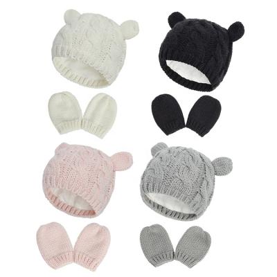 China Imitate Simple Children's Animals Baby Animals Simple Children's Ears Knitted Hat Mittens Unisex Winter Hat Gloves Set Solid Color Boys Girls Ears for sale