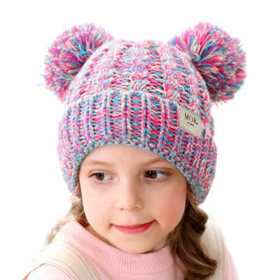 China Imitate New Boys Animal Girls Colorful Simple Twist Double Woven Balls Knitted Children Kids Winter Hats And Caps for sale