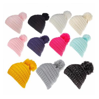 China Imitate Children's Autumn Knitted Solid Color Plain Children's Insti Animal Hot Sale Girls Boys Winter Casual Hats And Caps With Pompom for sale