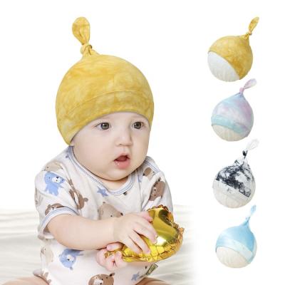 China 100% Cotton 2021 New 9 Colors Knot Autumn Running Warm Baby Dyed Knotting Cotton Beanie Infant Newborn Winter Hats Hood for sale