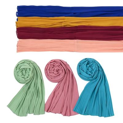 China Chiffon Fashion Women Solid Color Stitching Crinkle Solid Color Long Head Wraps Muslim Veil Chiffon Hijab Shawls Scarf for sale