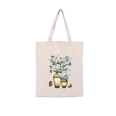 China Custom Printing Logo Folding Totes Large Capacity Ladies Customer Bags Inner Bag Zipper Handbag Flower Canvas Shopping Bags for sale