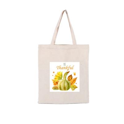 China Reusable Folding Pumpkin Print Tote Bags Happy Thanksgiving Day Canvas Eco Shoulder Shopping Bag Ladies Women Handbags for sale