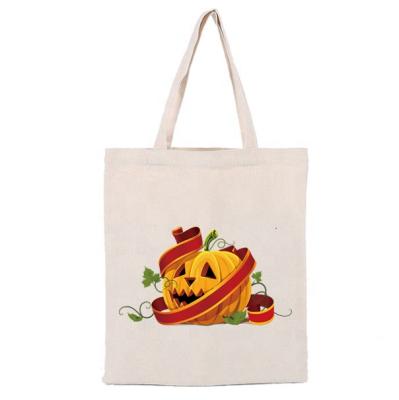 China Woman Eco Shopping Bag Cotton Cloth Shoulder Cartoon Handbags Halloween Pumpkin Folding Reusable Canvas Tote Bag for sale