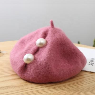 China New Plush Women's Wool Painter Wool Cap Autumn Spring Winter Rabbit Fur Hat Cap Female Superb Pearl Beret Hat for sale