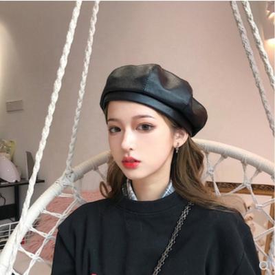 China Style PU Beret Hat Femme Women Solid Color Warm Lady Painter Hat Spring Winter Plush Fashion Berets for sale