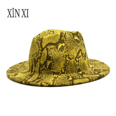 China Fashion 8 Colors Plush Fashion Women Men Wide Brim Wool Felt Hat Leopard Printed Party Jazz Trilby Fedora Hat for sale