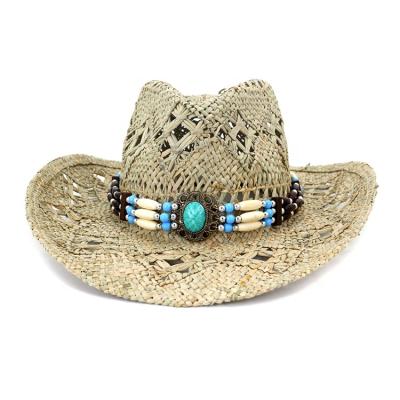 China Handmade Vegetable Plankton Straw Hat Summer Men's Party Hat Panama Sun Beach Decoration Women Alcohol Striped Cowboy for sale