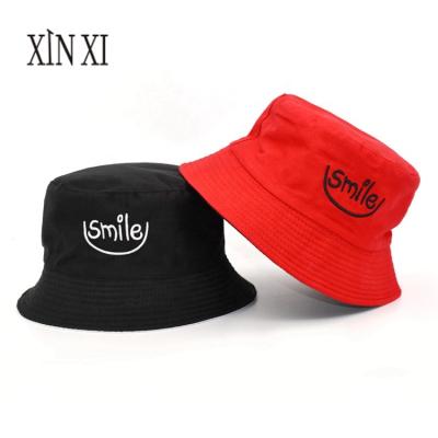 China Summer Unisex Hat Double Sided Bob Cap Hip Hop Men Image Fashion Smile Face Bucket Hat Smile Bucket Hat for sale